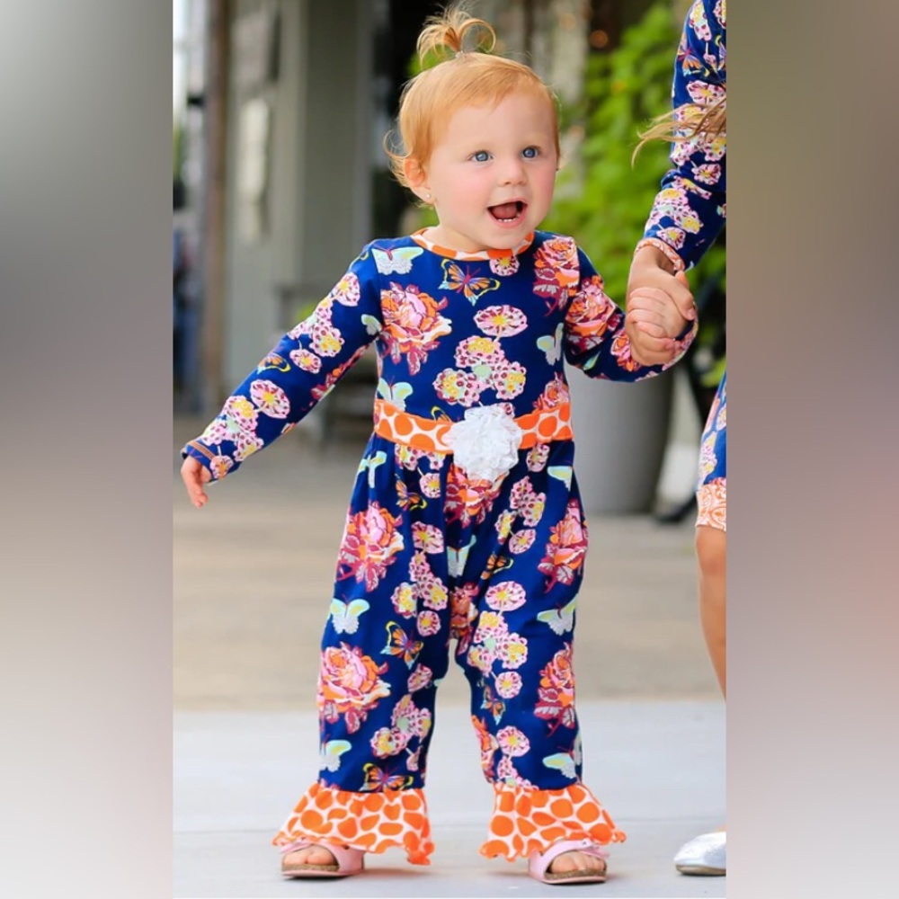 ANNLOREN Toddler Girls Blue‎ Butterfly Floral Dot Romper 18-24m Ruffle Boutique